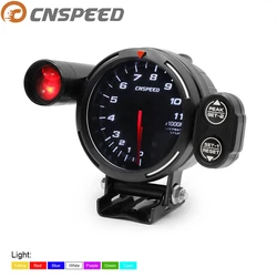 CNSPEED 80MM 7 Color Auto Tachometer Gauge 0-11000 Rpm High Speed Stepper Motor With Shift Light And Peak Warning