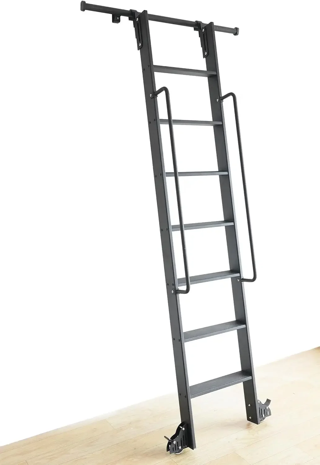 Metal Step Ladder with Glab Handle,Kit Includes 4FT Hook On Rolling Library Ladder Hardware