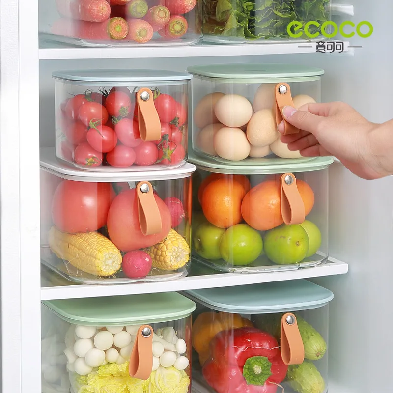 

Fridge Storage Box Fruit Freshness Sealed Handheld Timing Organiser with Drainage Board for Kitchen Refrigerator Organizer Bins