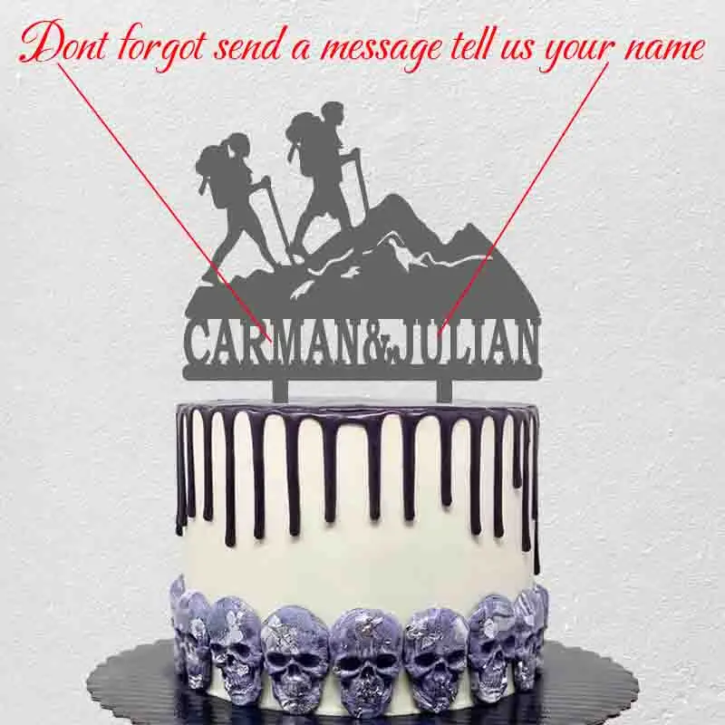 Custom Couple's Name Bride and Groom Backpacking Hiking Cake Topper For Hiking Theme Wedding Party Cake Decoration YC290