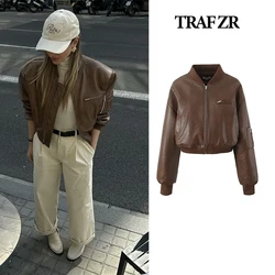 TRAF ZR Winter Coat Female Leather Padded Coat Snow Parka Elegant Luxury Women's Coats Moto & Biker Warm Woman Winter Coats