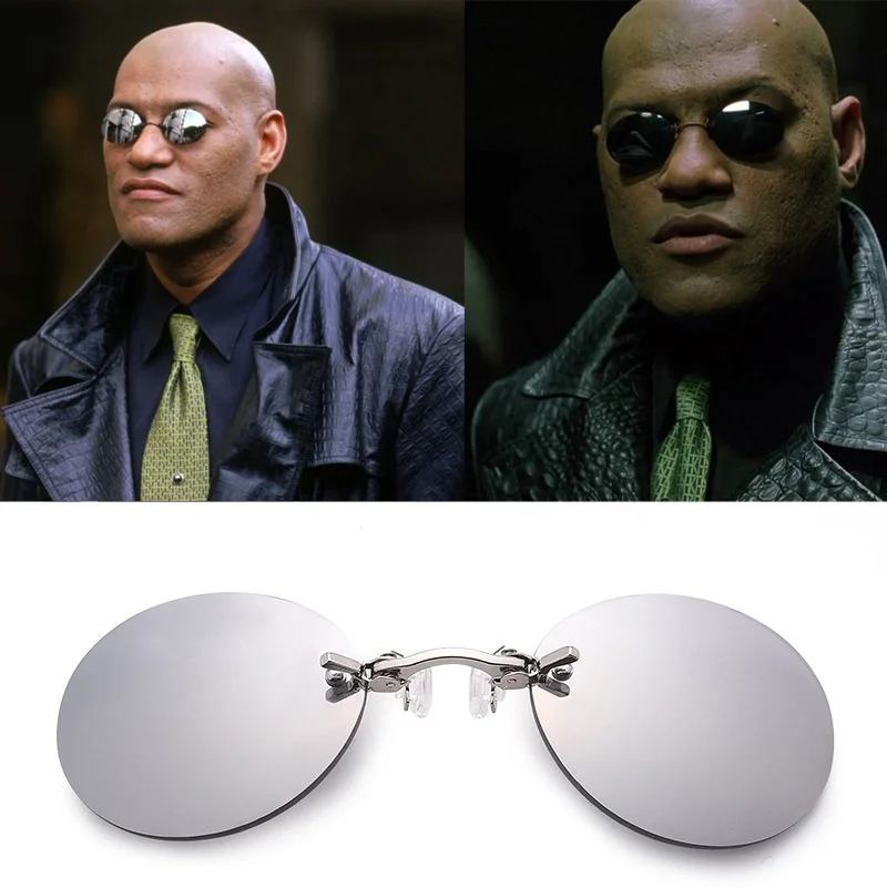 Clip on Nose Glasses Round Rimless Matrix Morpheus Sunglasses Mini Frameless Vintage Men Eyeglasses UV400