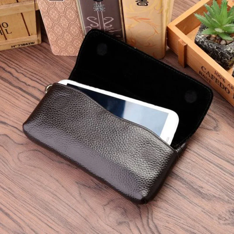 New Genuine Leather Waist Bag First Layer Cowhide Men Hip Bum Fanny Hook Pack Loop Skin Belt Case Mobile Cell Phone Bag 5509