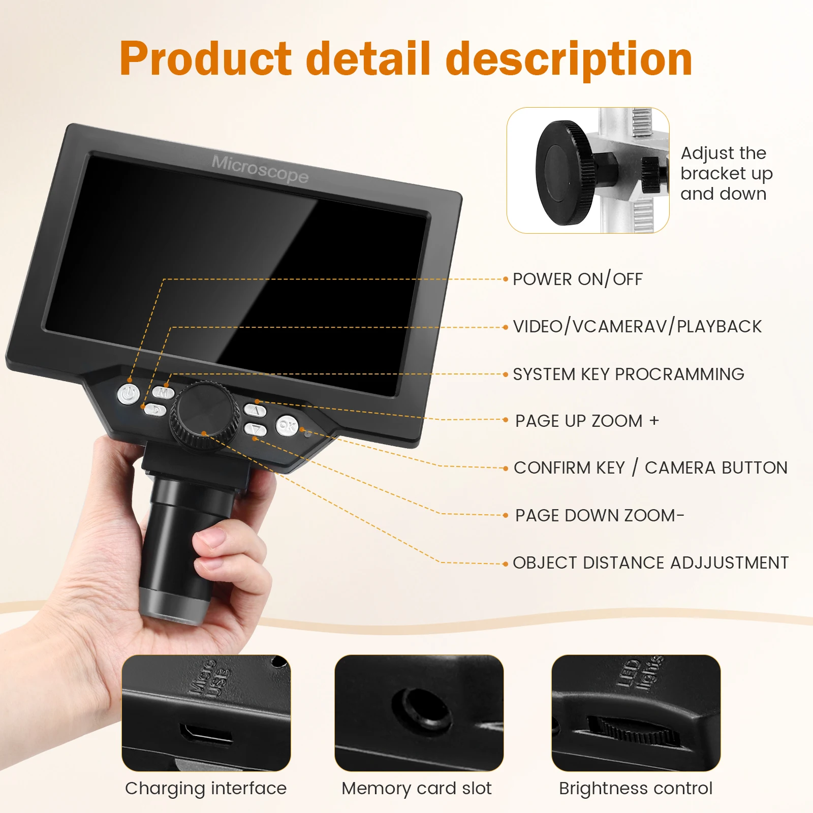 مجهر رقمي 7 بوصة 1200X USB مجهر مكبر للعملات المعدنية 1080p مجهر لحام الفيديو مع 10 مصابيح LED لنظام التشغيل Windows/Mac