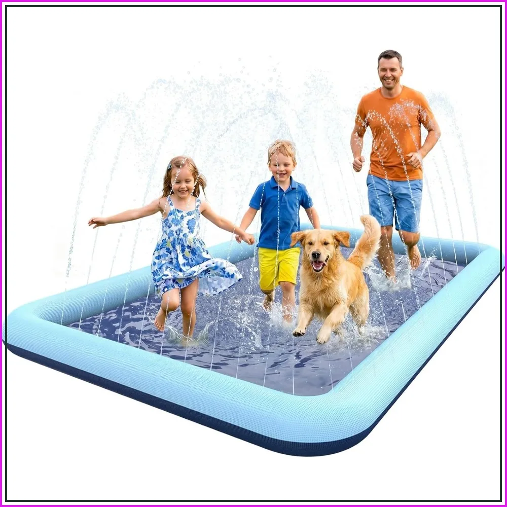 

Non-Slip Splash Pad for Kids and Dog, Thicken Sprinkler Pool Summer Outdoor Water Toys - Fun Backyard Fountain Play Mat for Baby Girls Boys or Pet Dog (97*60 inch)