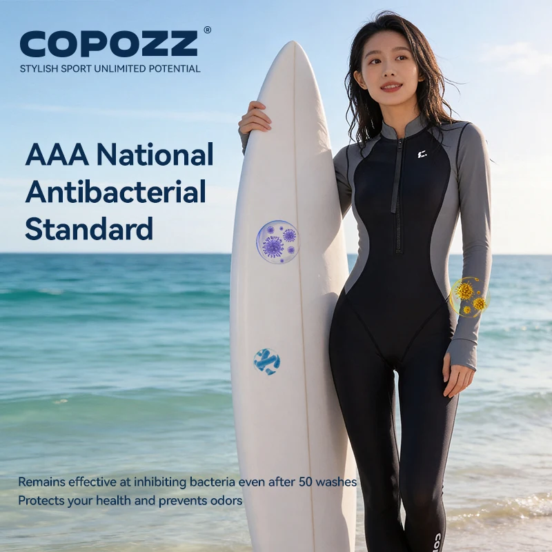 COPOZZ Female Full Body Rash Guard Front Zipper Skin Stinger Suit Long Sleeve Bodysuit Jellyfish Clothes Surfing Kayaking UPF50+