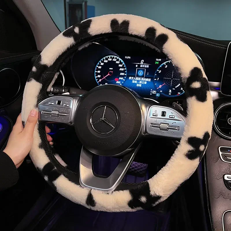 Winter Car Steering Wheel Cover Plush Warm Lint Fashion Cute Product Interior Accessories for Woman Girls Female Driver