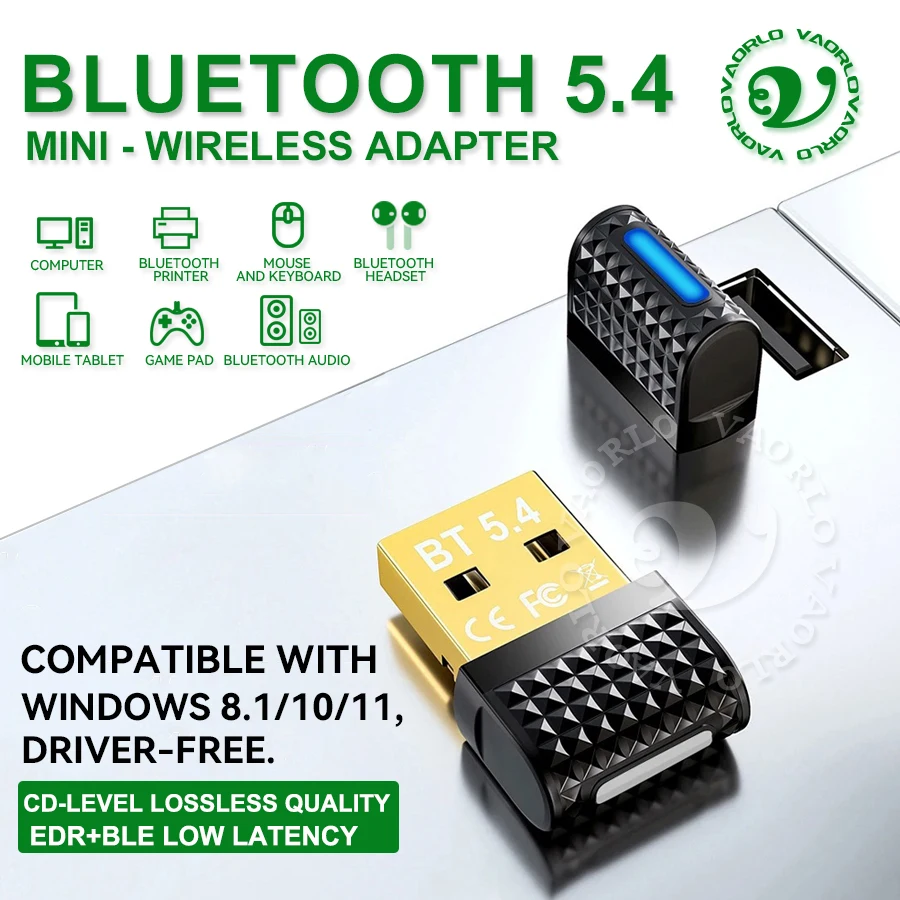 

Bluetooth 5.4Transmitter USB 3.0/USB 2.0 Wireless Adapter Compatible With Windows 11/10/8.1 for mouse, keyboard Headset Speaker