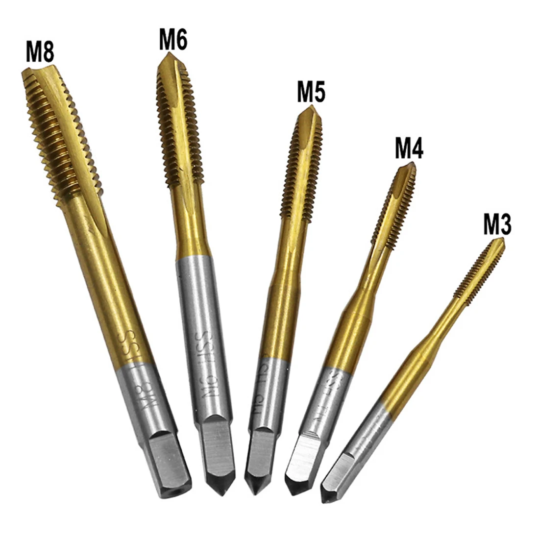 

Titanium Coated Thread Tap Drill Metric Hss Spiral Fluted Machine Screw Tap M3 M4 M5 M6 M8 Spiral Pointed Taps