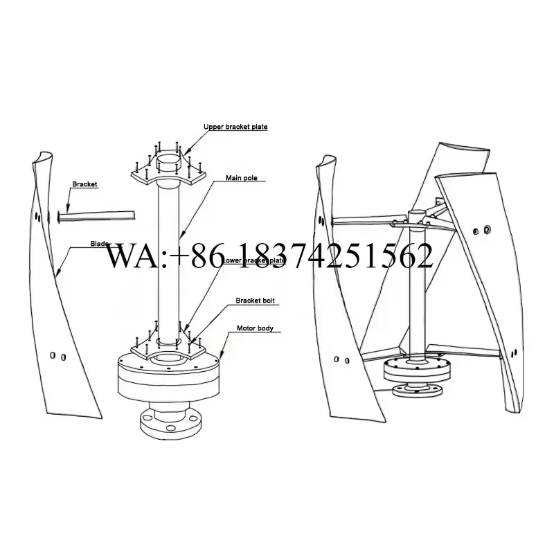 Wmwmnu 6kw Vertical Axis Wind Turbine Generator with Slip Ring 220V Wind Solar Hybrid Power System 2000mm Rotor Diameter