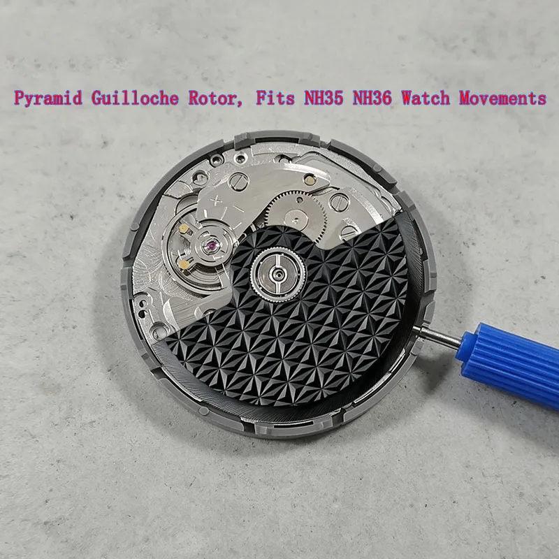 Pyramid Guilloche Engraved Rotor Fit NH35 NH36 Movement Watch Automatic Rotor Watch DIY Modification Accessories