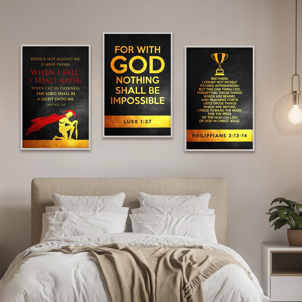 

3 холщовые постеры, Золотая Библия Verses7, картины на стену гостиной, искусство на стену спальни, подарки на стену столовой