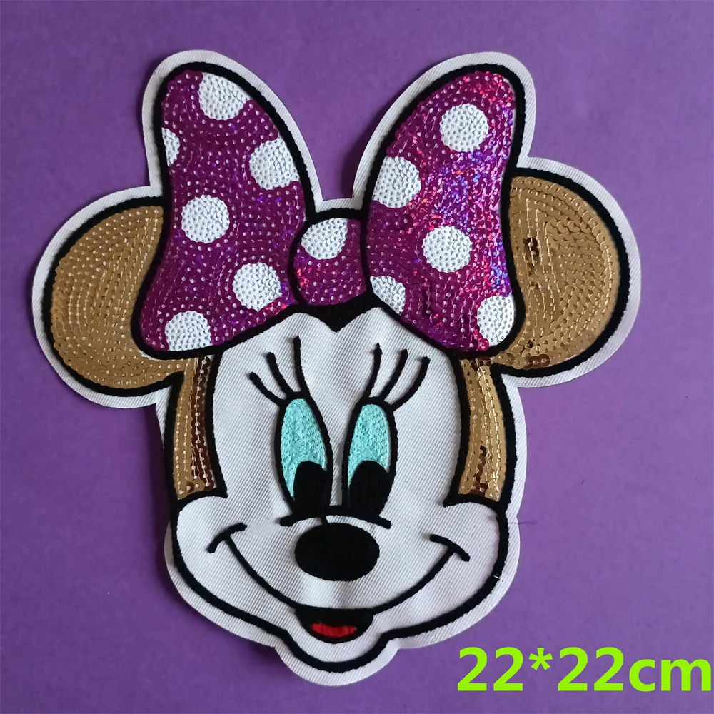 Large Mickey Mouse Sequin Bling Patches On Clothing for Kids Jacket T Shirt Pants Minnie Mouse Cute Embroidery Patches for Cloth