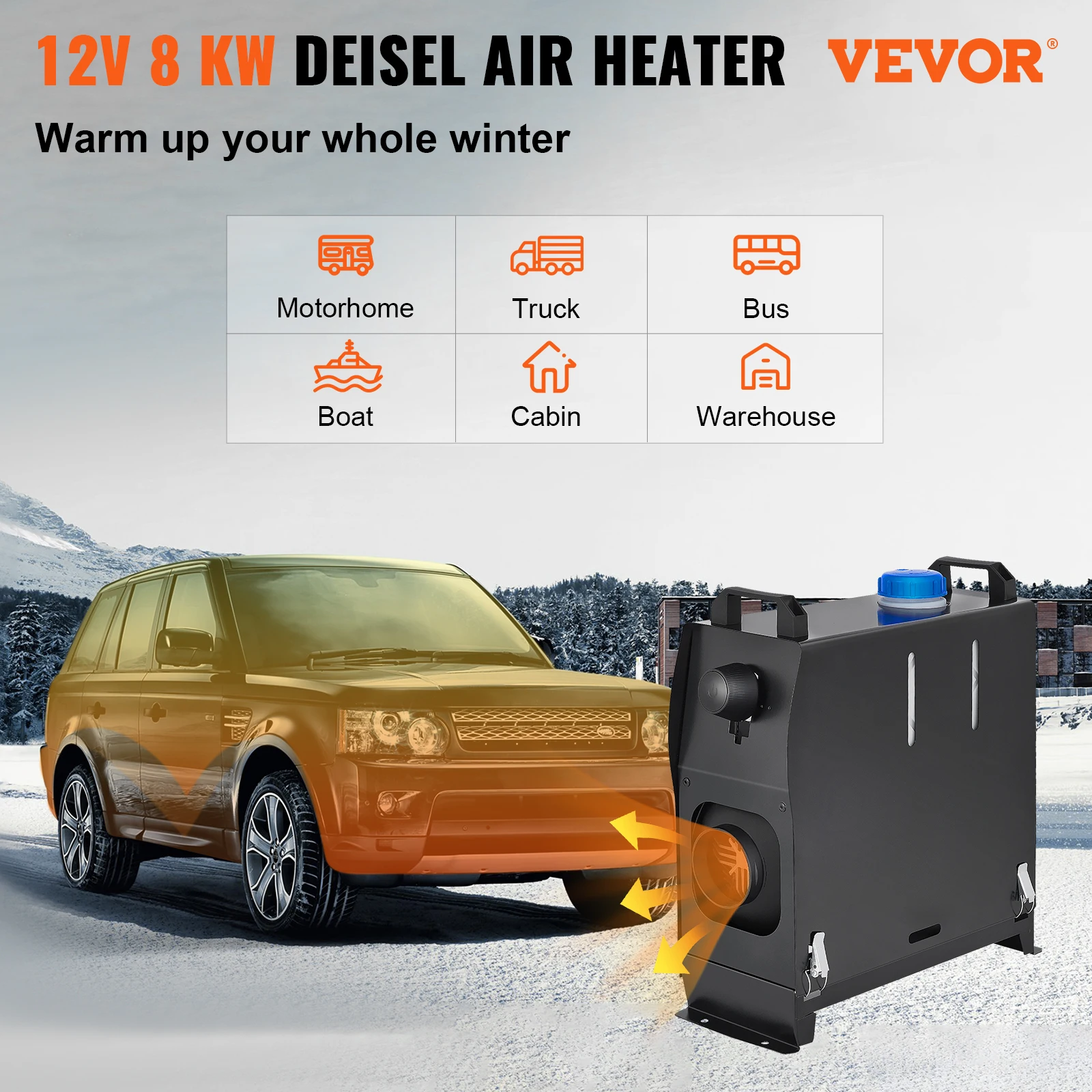 VEVOR 2V 8KW All-in-One Diesel Heater with Remote Control and Muffler for Car Vans Truck RV Boats Trailer Motorhome and Caravan