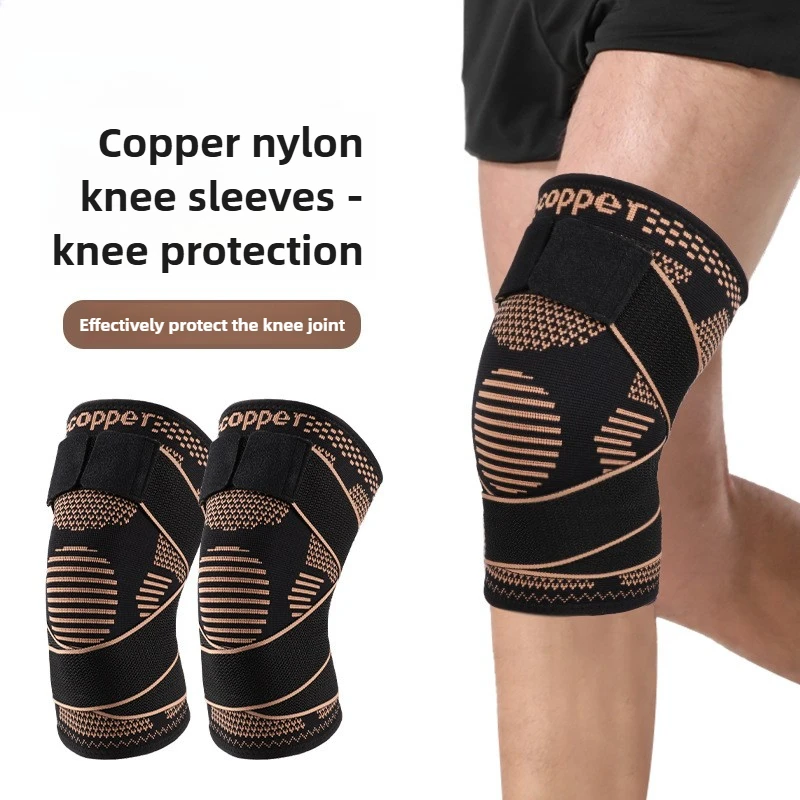 New Sports Knee Brace with Compression, Copper Straps, Non-Slip, Elastic, Warm, Nylon Knit Protective Gear for Outdoor Cycling