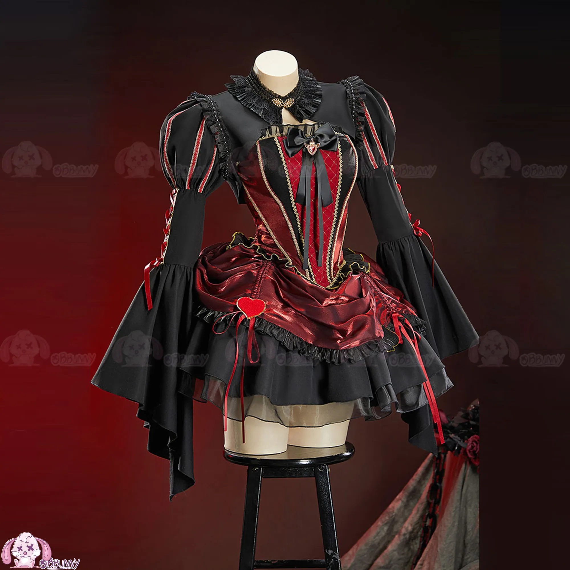 Queen of Hearts Gothic Lolita Dress Black Red Rococo Court Style Corset Costume for Halloween view 3