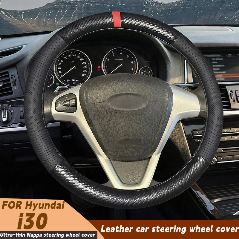 

Nappa Leather Car Steering Wheel Cover For Hyundai i30 i30N Fastback 2017-2024 Hand-sewn Non-slip Auto Steering Wheel Cover