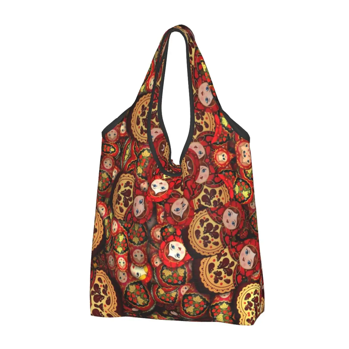 Reusable Russia Matryoshka Doll Shopping Bag Women Tote Bag Portable Russian Folk Art Babushka Pattern Grocery Shopper Bags