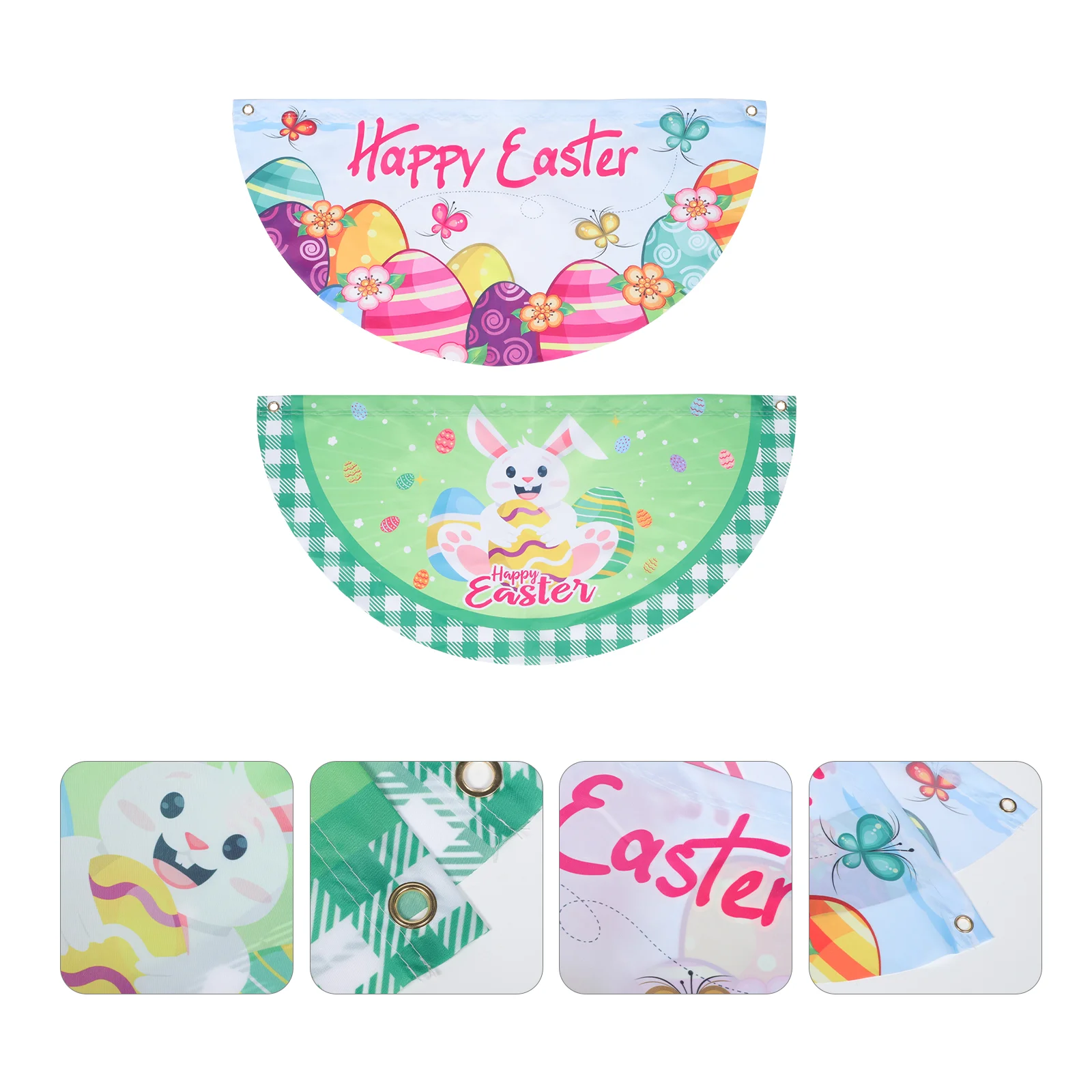 

2 Pcs Easter Fan Banner Indoor Decoration Outdoor The Happy Flag Polyester Courtyard Decorations Garden