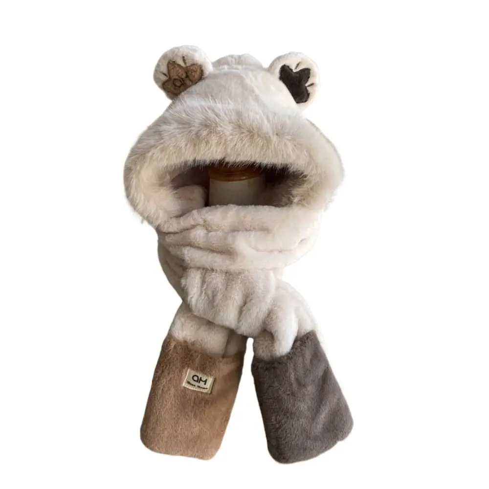 Cute Ear Protection Scarf Cap Windproof Rabbit Ears Plush Scarf Hat Plush Warm Cap Autumn Winter