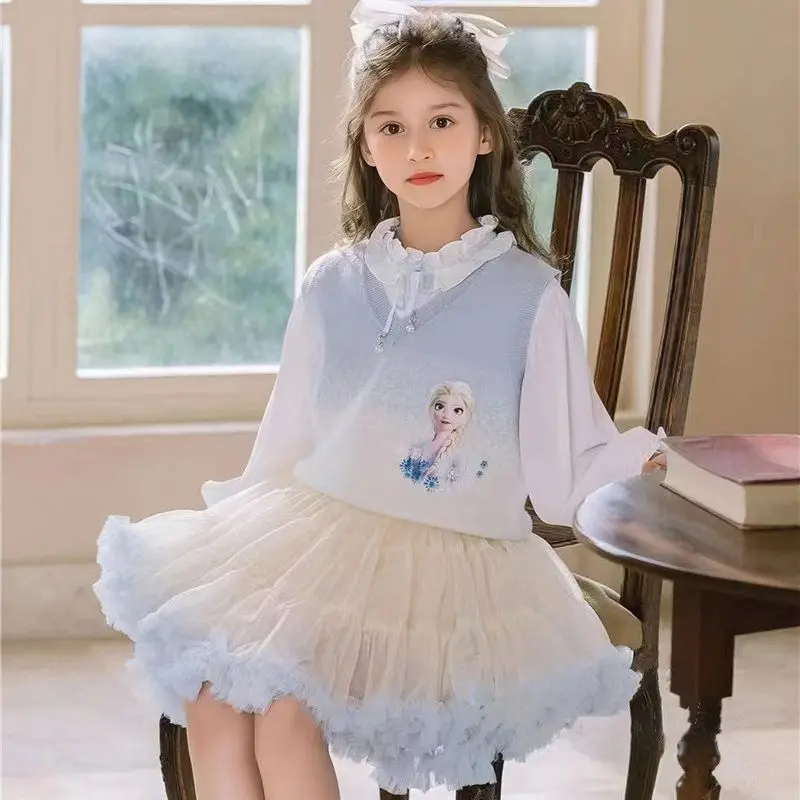 Anime Girls Princess Dress Small Fragrant Dress Sweater Suit Long Sleeve Toddler Party Cosplay Clothes Autumn Gauze Tutu Skirt