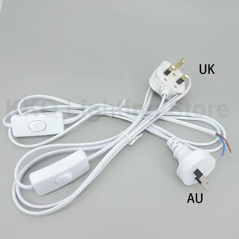 220v electric AC Power Cord 1.8m on-off Switch Plug Wire Cable Extension Cords Type Adapter White Line AU UK plug For LED lamp K