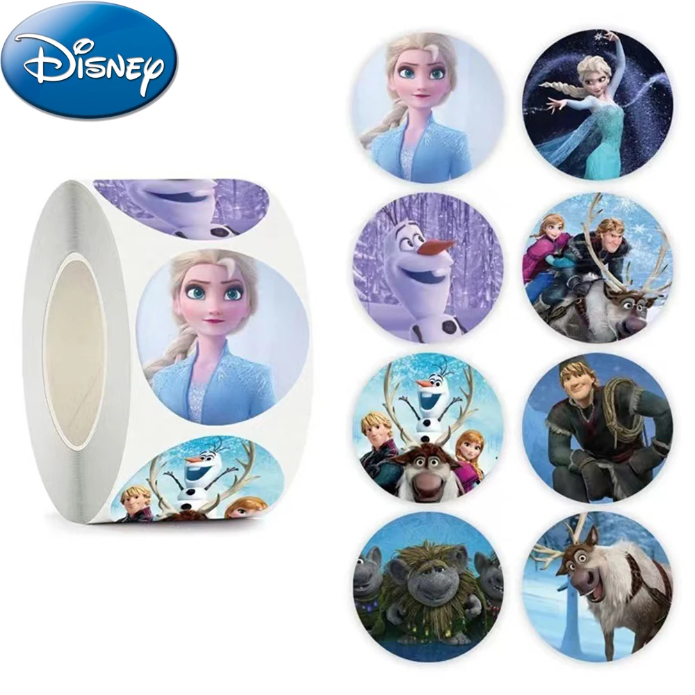 

500pcs Kawaii Disney Frozen Anna Elsa Anime Stickers Roll DIY Skateboard Laptop Cute Kawaii Cartoon Kids Reward Sticker Gifts