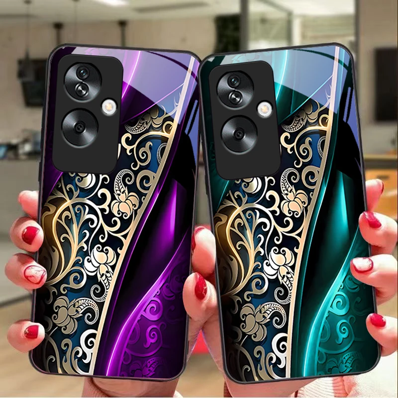 Jinmai Red Purple For Oppo A79 5G 58 78 74 60 4G Reno 11F Realme GT 6 11 Note 50 10 C55 X2 Tempered glass black phone case