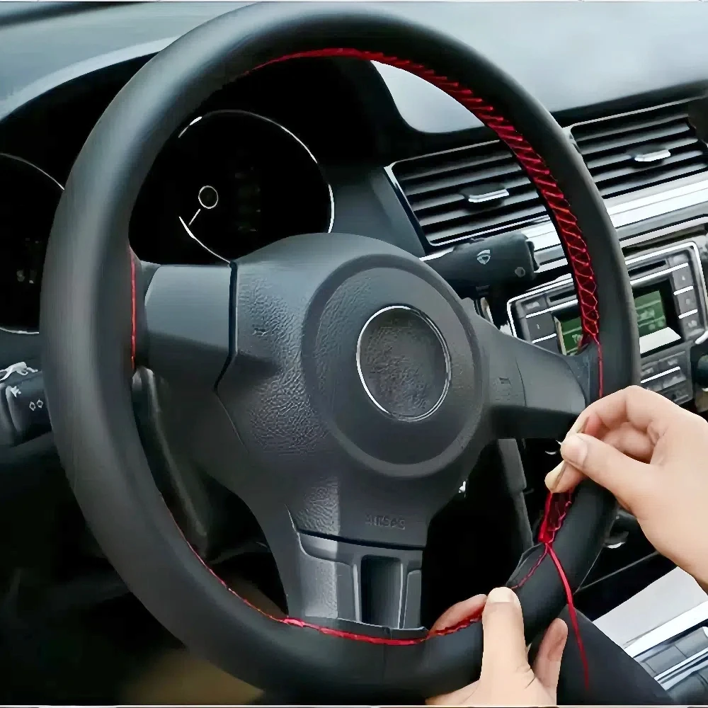 

DIY Universal 15''/38cm Real Leather Steering Wheel Cover - Anti-Slip Grip & Heat Protection for Enhanced Driving Comfort