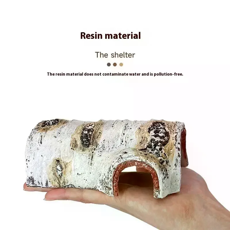 1Pcs Durable Birch Wood Texture PVC Shelter Reptile Hideaway Cave For Lizards And Amphibians Shedding Relaxing & Play