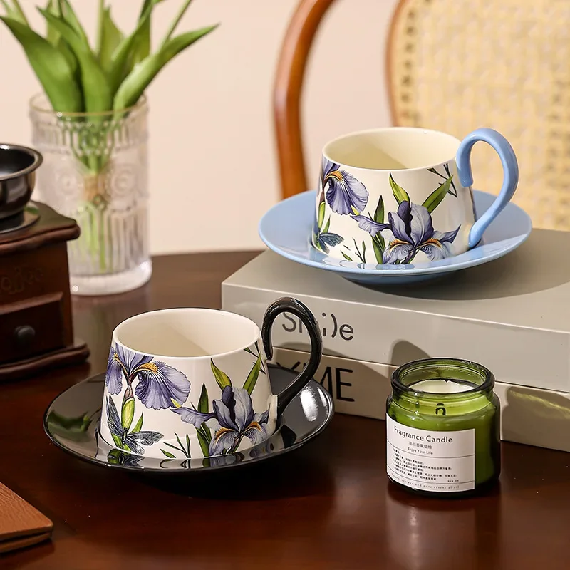 

Набор керамических кружек премиум-класса, кружка, кофейная чашка, сувенир, послеобеденный чай с ирисом, блюдце для пары, легкая роскошь и изысканный