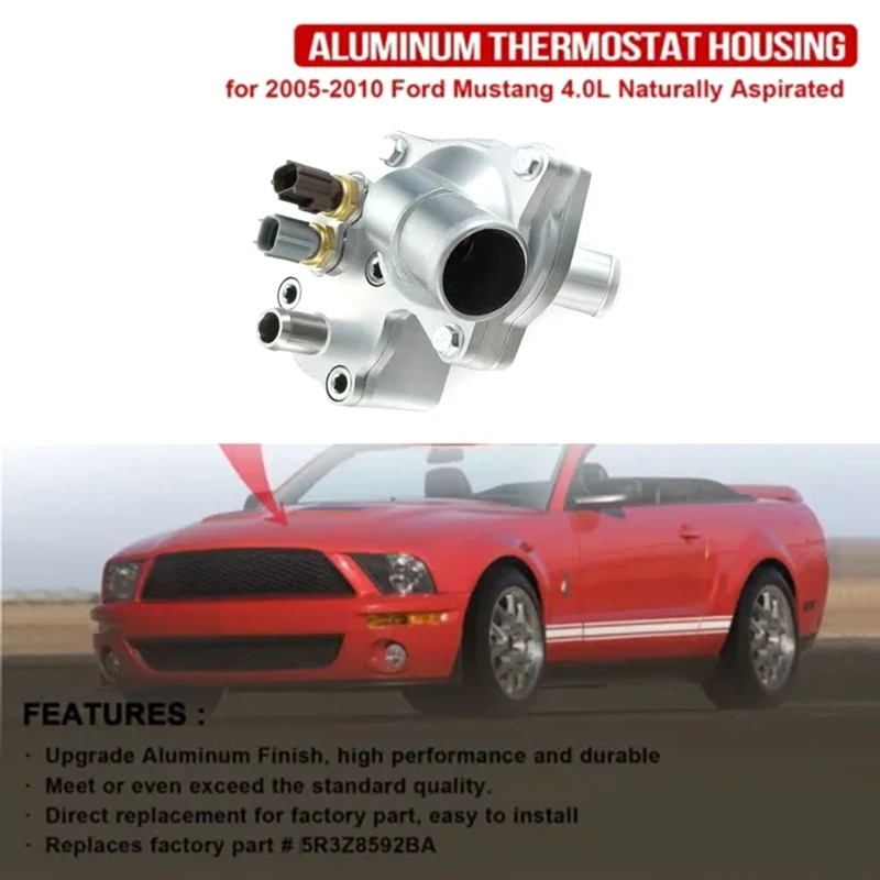 NEW-5R3E-8A586-CB Aluminum Thermostat Housing Assembly With Dual Sensors For Ford Mustang 4.0L NA 2005-2010