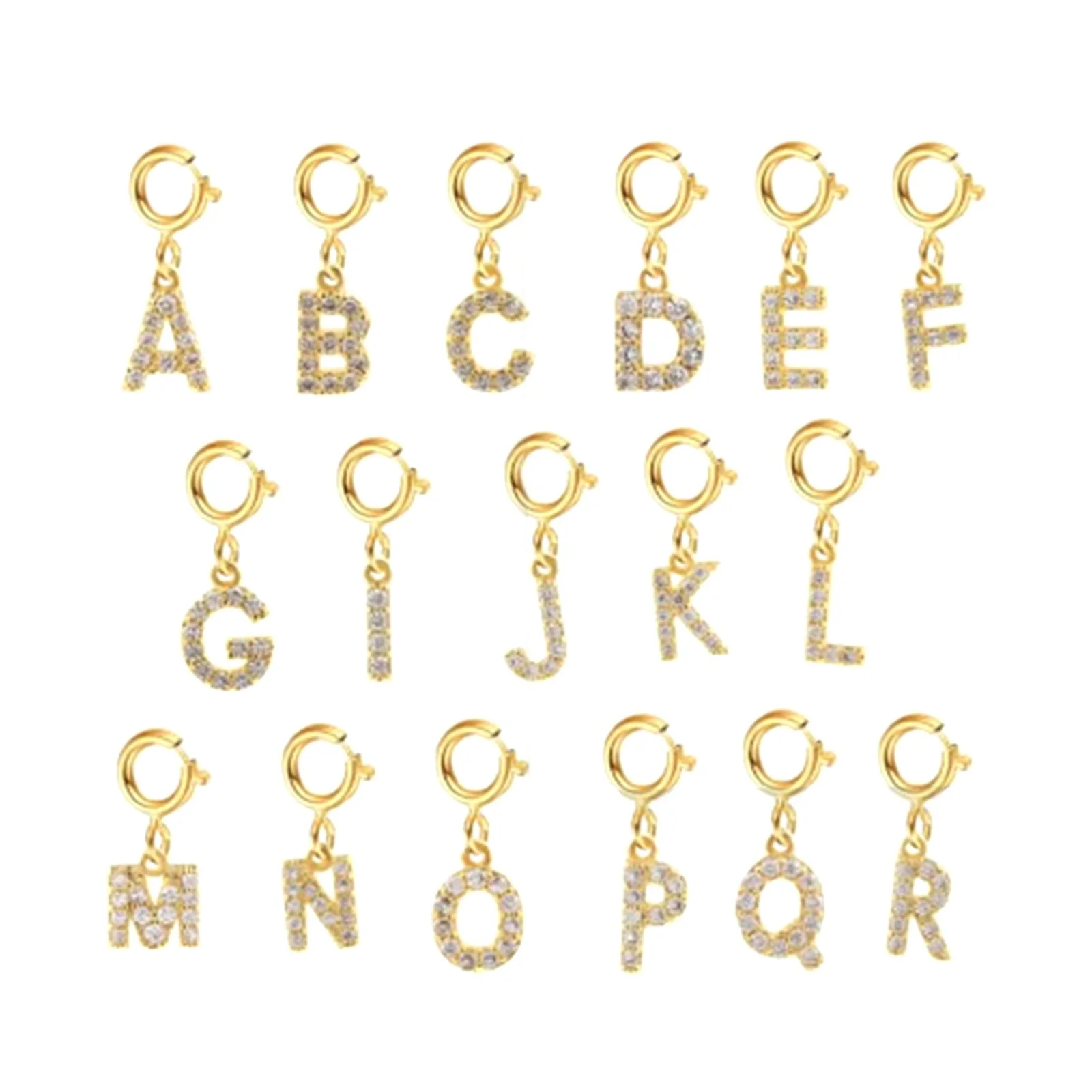 1 Piece 304 Stainless Steel Micro Pave Clip On Charms 18K Gold Plated Capital Alphabet Initial Letter Message 