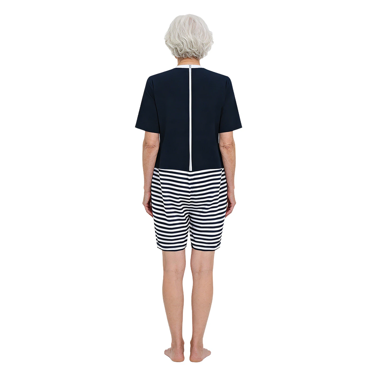Womens Elderly Adaptive Jumpsuit Alzheimer Patient Color Block Anti-strip Rompers Bodysuit Easy Dressing Special Needs Clothing