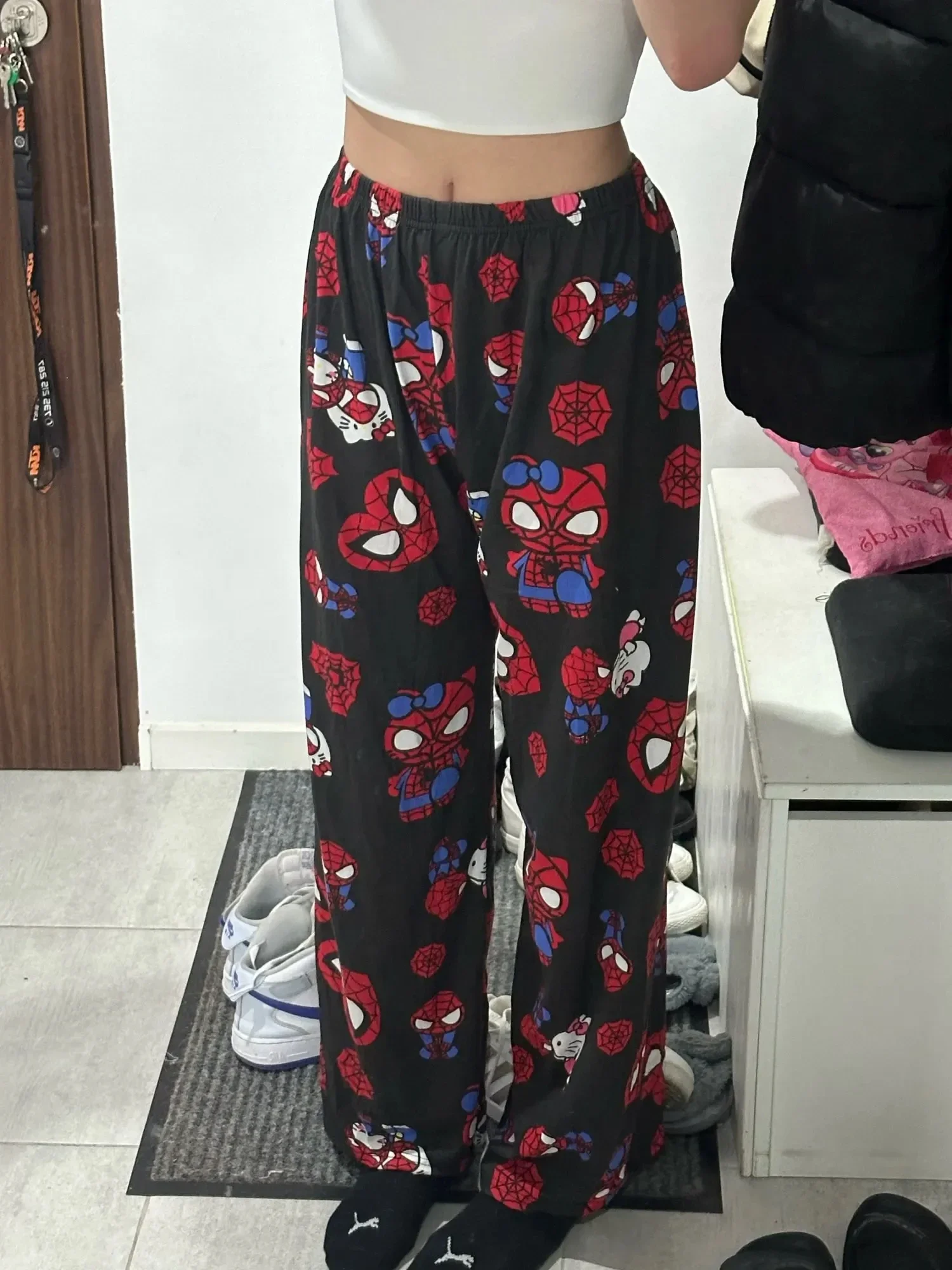 Anime Spiderman Pajama Pants Hello Kitty Trousers Summer Loose Pants Leisure Home Clothing Women\'s Couple Thin Pajama Trousers