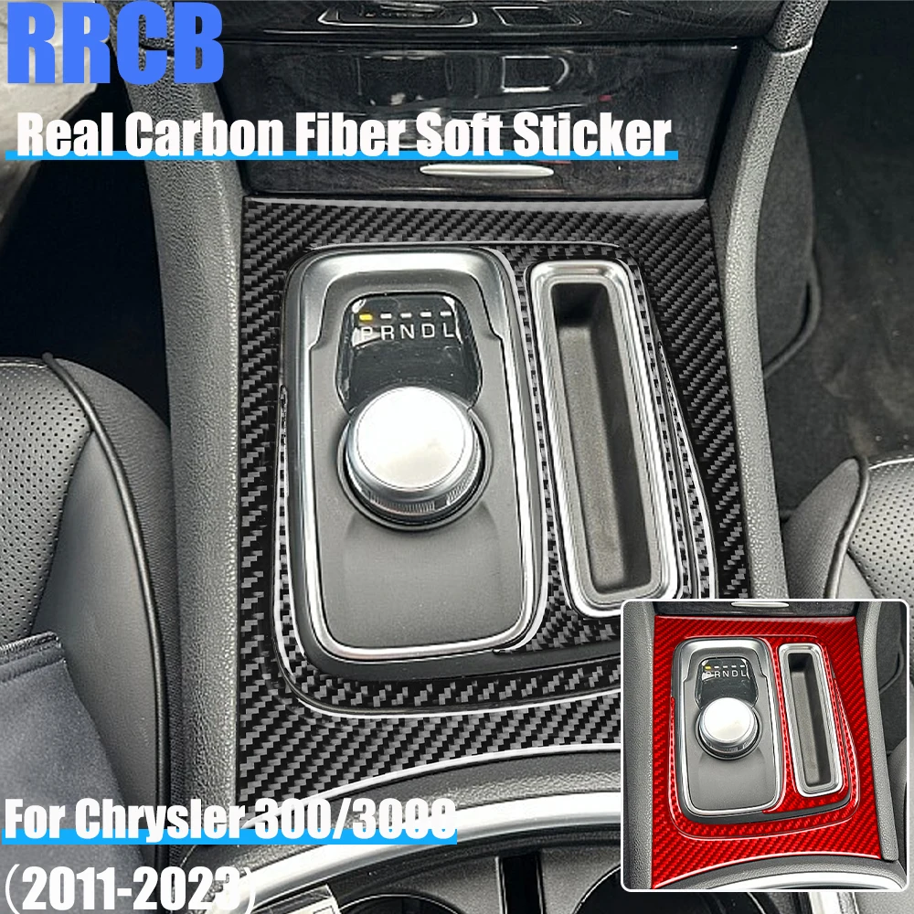 

Real Carbon Fiber Car Accessories Gear Shift Panel Decorative Interior Trim Cover Soft Sticker For Chrysler 300 300C 2011-2023