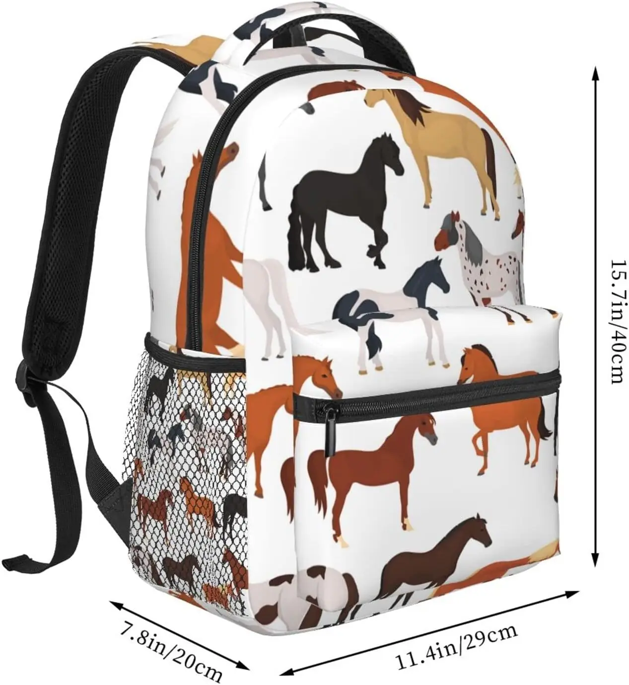 Horse Breeds Pattern Stylish Casual Backpack Purse Laptop Backpacks With Multiple Pockets Computer Daypack For Work Business