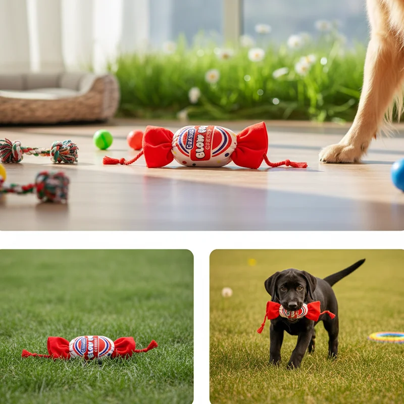 Hundeseil, Süßigkeiten-Spielzeug, quietschendes, bissfestes, interaktives Schlepptau-Spielzeug für die Zahnreinigung von Welpen, Molaren, Heimtierbedarf