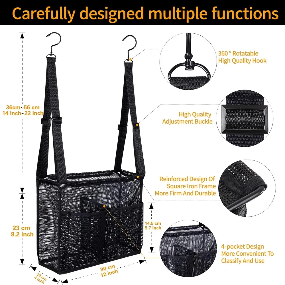 Borsa da bagno in rete sospesa regolabile con 4 tasche portaoggetti, contenitore per doccia college con ganci, applicata a dormitori universitari, palestra, swi