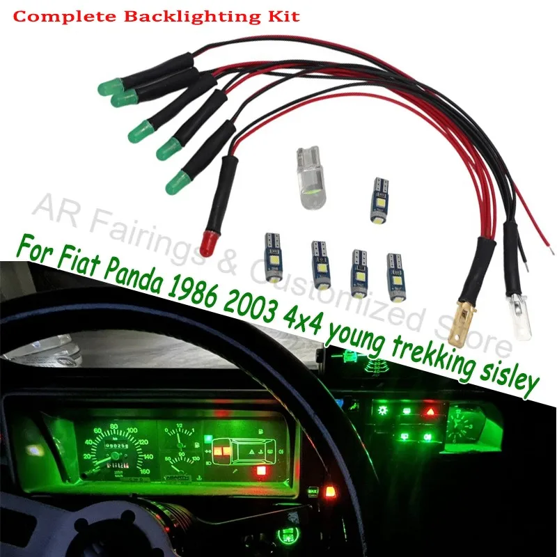 Kit de Retroiluminación LED Completo para Fiat Panda 4x4 Young Trekking Sisley 1986-2003, con Cableado, Palanca de Aire, Controles y Botones de Iluminación