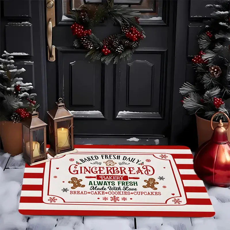 VIKAMA Рождественский коврик с пряничным человечком, нескользящий, машинная стирка, коврик для прихожей, коврик для спальни, дверной проем, домашний декор