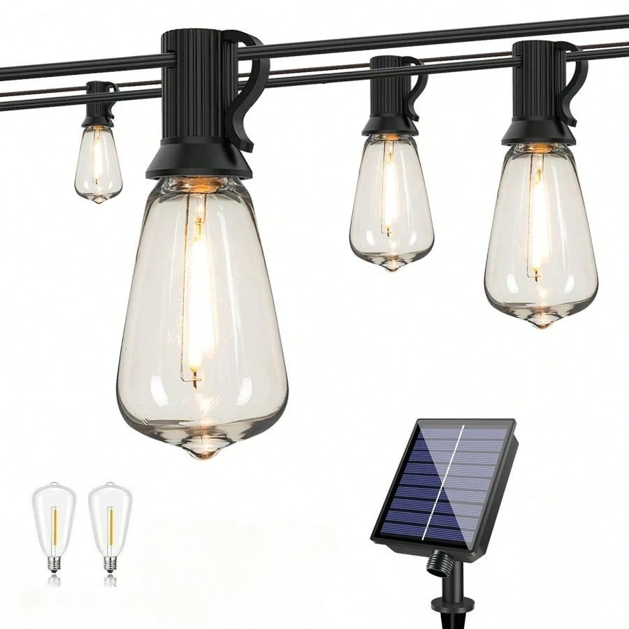 64FT ST38 Solar String Lights Outdoor LED Shatterproof Dimmable Solar Powered Haning Light For Deck Pool Roof