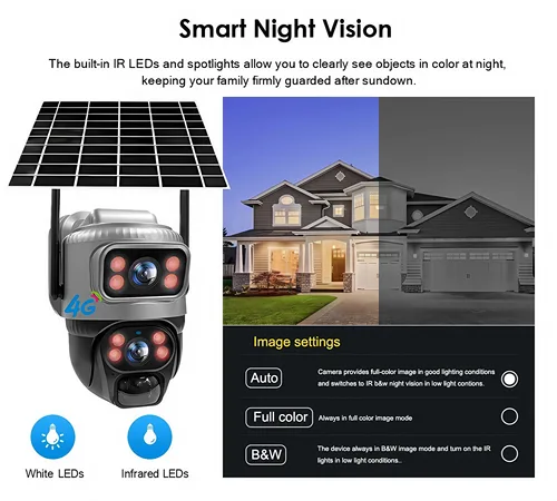 Imagen 2 del producto Cámara Solar de pantalla Dual HD de 8MP con tarjeta Sim 4G IP66 cámaras de vigilancia en exterior impermeables visión nocturna en Color CCTV