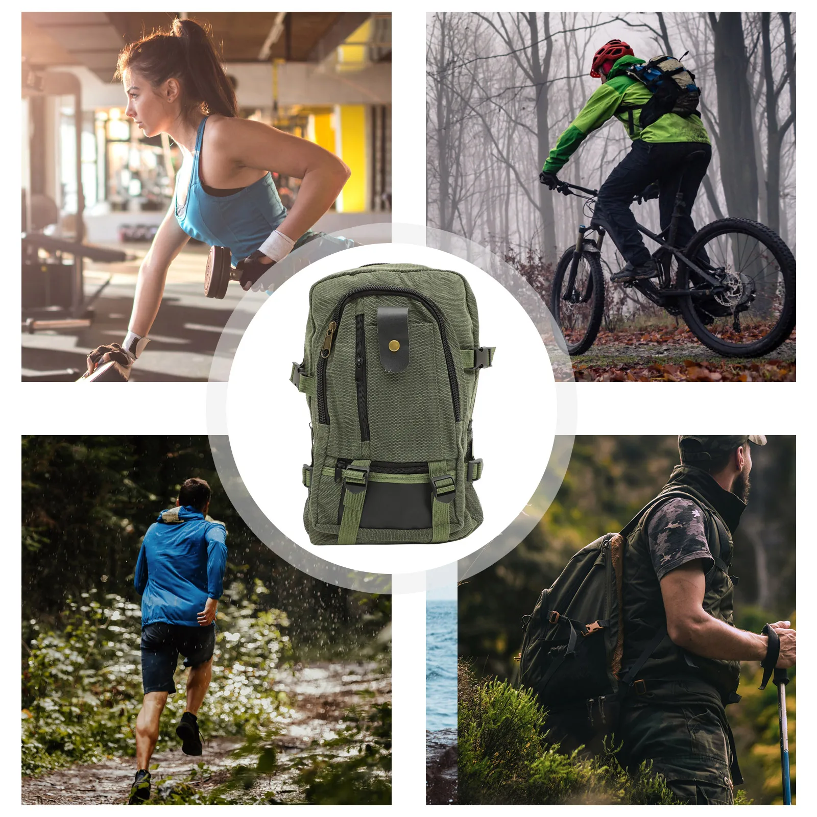 

Green Rucksack Large Capacity Canvas Backpack Travel Casual Canvas Satchel Durable Backpack Multifunction Student School Bag