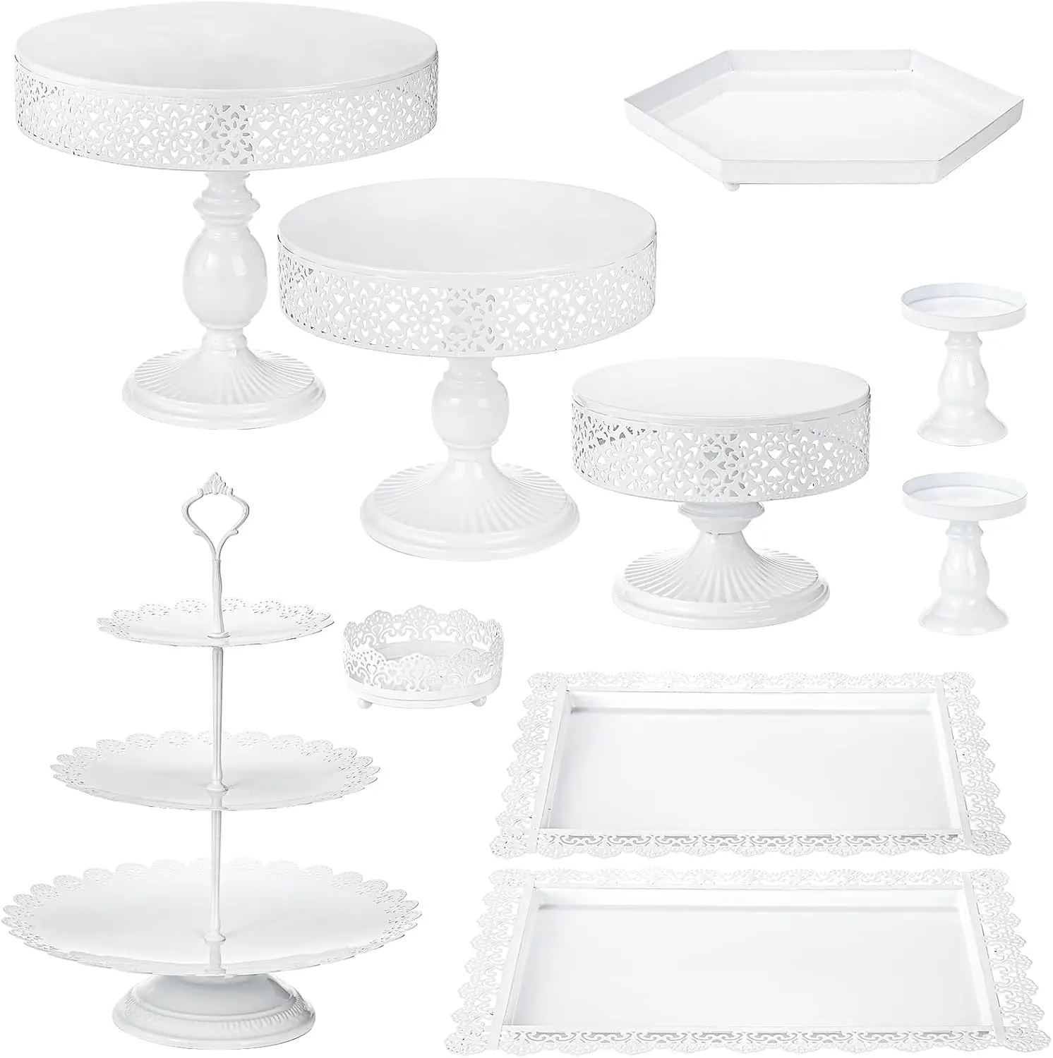 

10-Piece Metal Cake Stand Set for Wedding, Birthday, and Party Dessert Displays