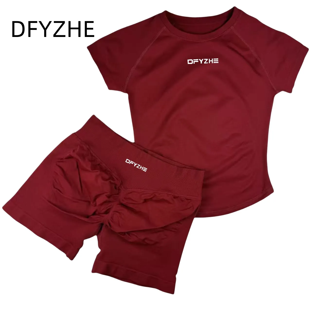 DFYZHE 2-delige Impact Sportset Korte Mouw Naadloze Yoga Top Fitness Set Dames Workout Running Sport Shorts Gympak