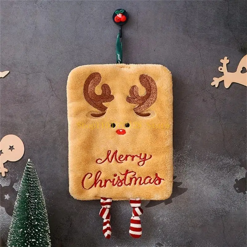 Holiday Kitchen Towel Corals Fleece Christmas Embroidery Hanging String best sale