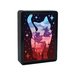 Cats And Witches Anime Light Box Anime Figurines Paper Cut Light Box 3D Shaow Box Frame Led Mood Light Home And Decoration Gift