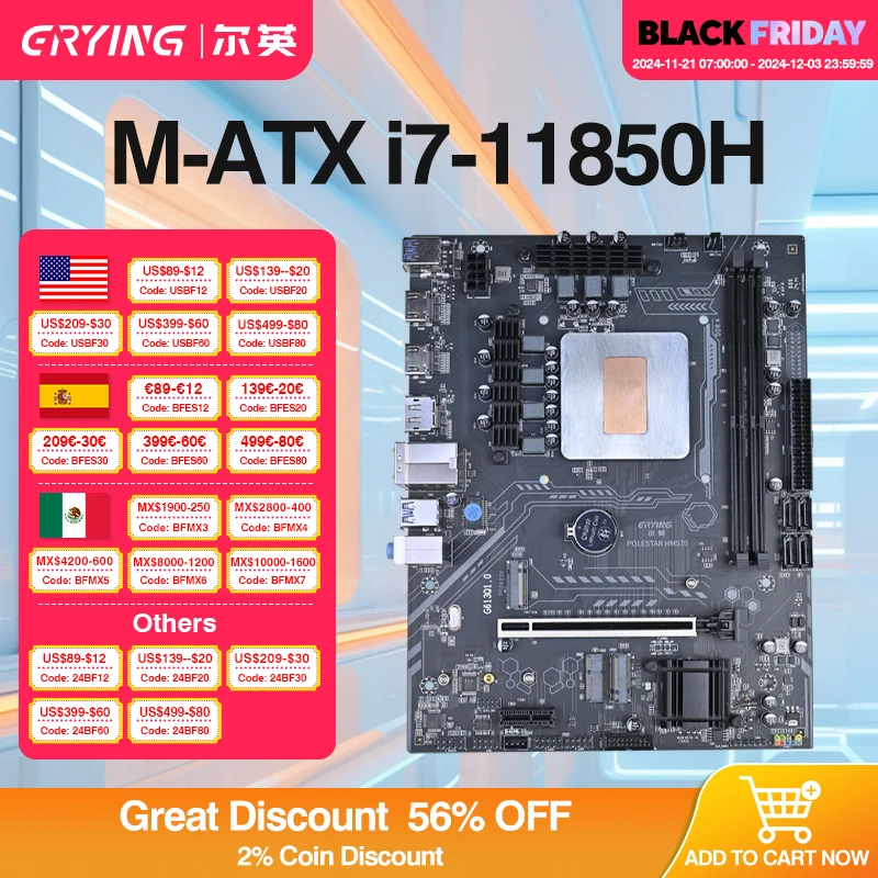 ERYING Gaming PC Desktop Motherboard with Onboard CPU Core Interpose Kit i7 11850H 2.5GHz 8C16T DDR4 Computer Assembly Set