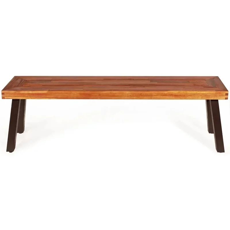 Wood Dining Bench with Rustic Steel Legs for Indoor and Outdoor Use